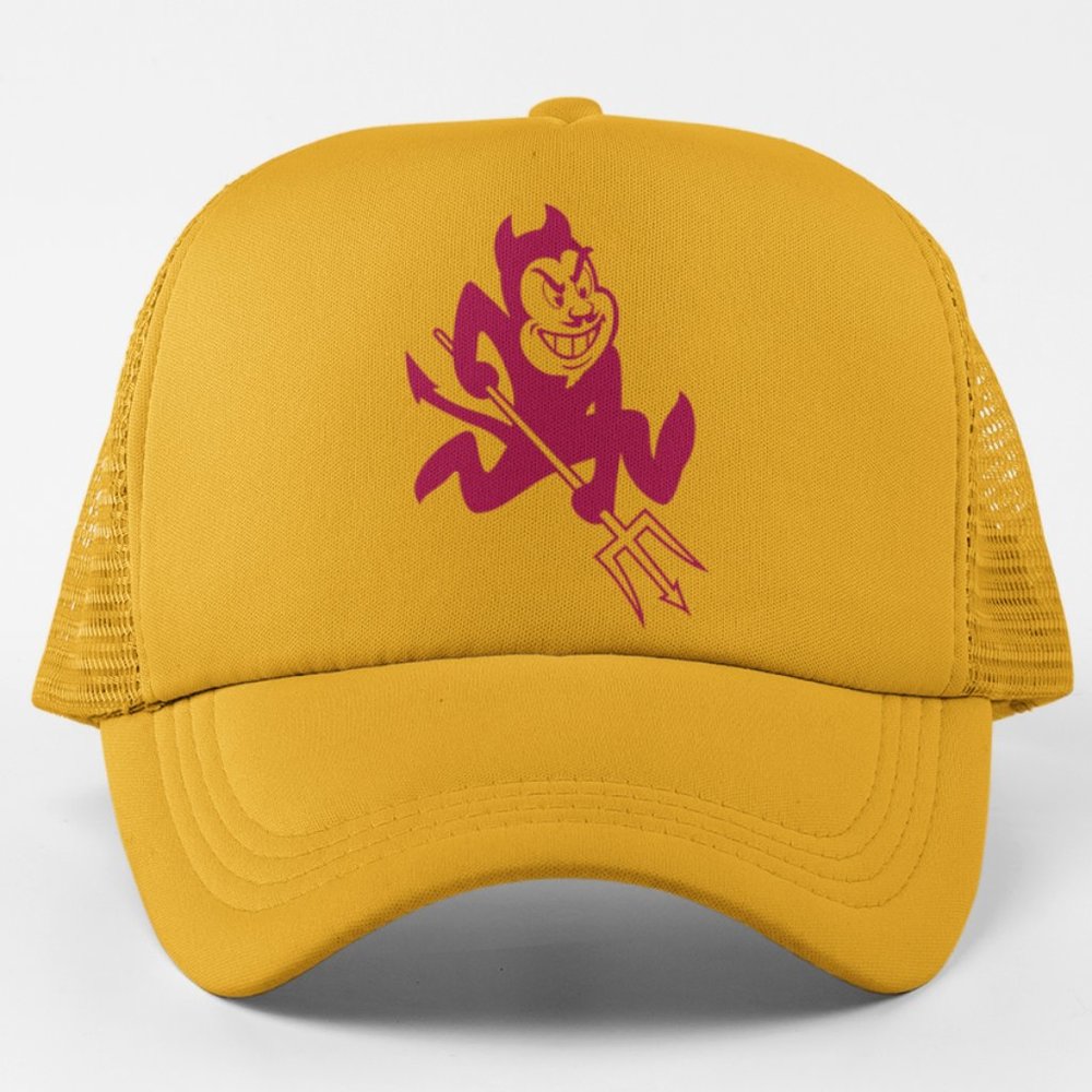 NEW Arizona State Sun Devils Mascot Logo Foam Trucker Mesh Snapback Hat GOLD